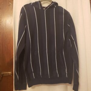 Free 'N' Radical navy blue w/ gray stripes pullover hoodie with pocket